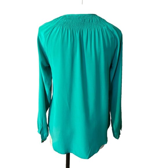 Yumi Kim Top XS Extra Small Silk Green Smocked 3/4 Long Sleeve - Picture 5 of 9